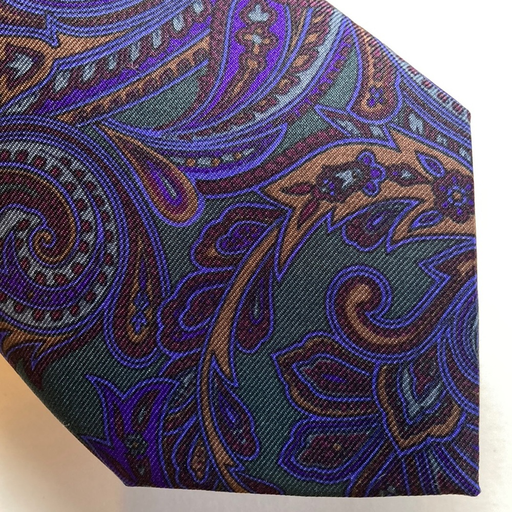 Vintage Castletons Paisley Green Purple Amber Skinny Silk Tie